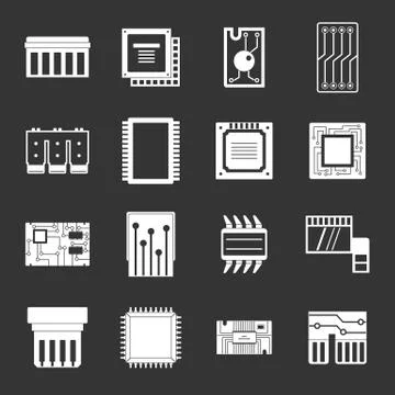 Computer chips icons set grey Illustrazione stock