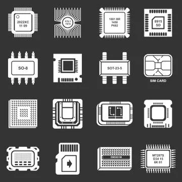 Computer chips icons set grey Illustrazione stock