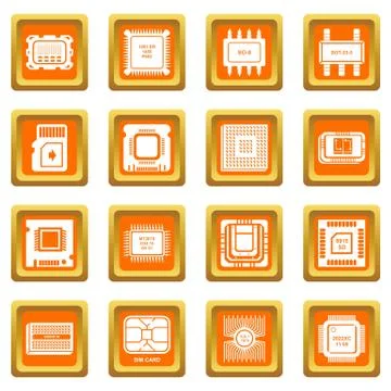 Computer chips icons set orange square vector Illustrazione stock