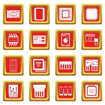 Computer chips icons set red Illustrazione stock