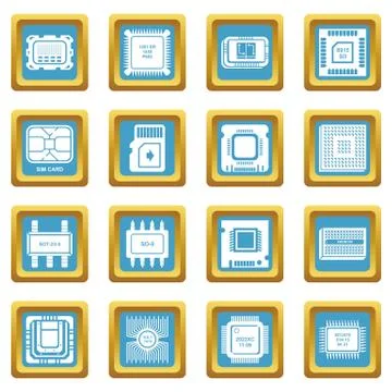 Computer chips icons set sapphirine square Stock Illustration