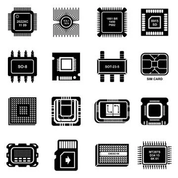 Computer chips icons set, simple style Stock Illustration