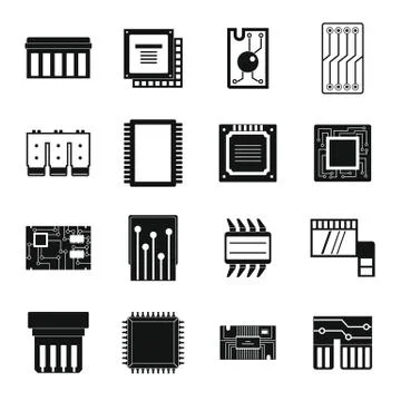 Computer chips icons set, simple style Stock Illustration