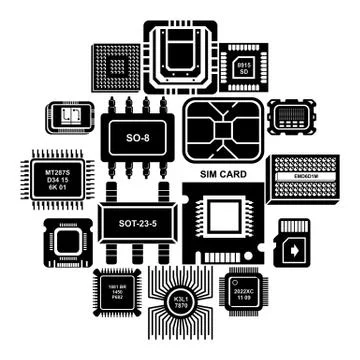 Computer chips icons set, simple style Illustrazione stock