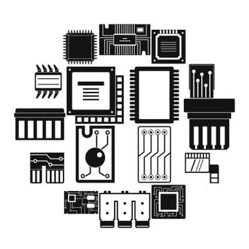 Computer chips icons set, simple style Stock Illustration