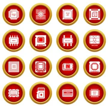 Computer chips icons set, simple style Stock Illustration