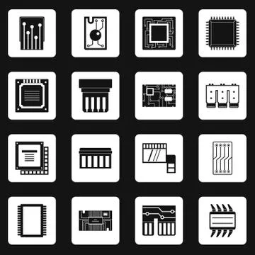 Computer chips icons set squares Stock Illustration