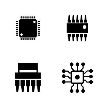 Computer chips. Simple Related Vector Icons Stock Illustration