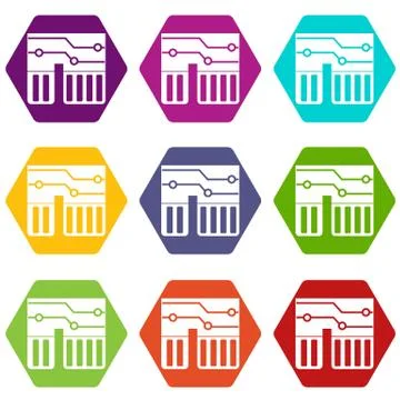 Computer chipset icon set color hexahedron イラスト素材