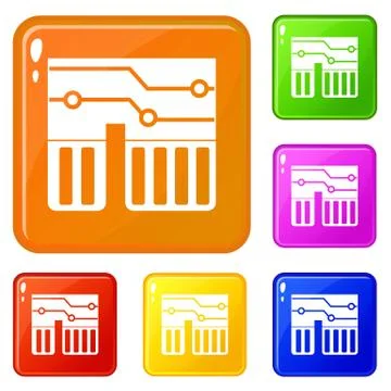 Computer chipset icons set vector color 스톡 일러스트