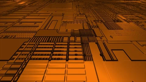 Computer chipset pattern 3d futuristic technology orange background Stock Footage 271325781