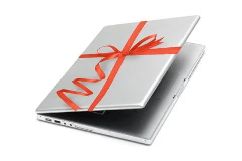 Computer as a christmas present Stock Photos