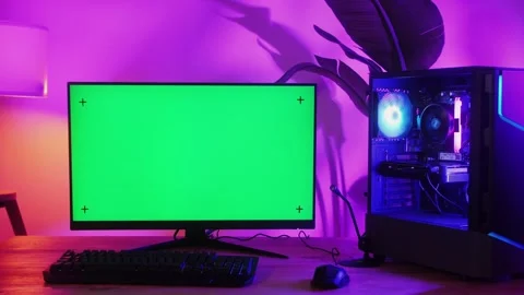 Computer with chroma key green screen on monitor. Gamer man playing in popular Stock Footage 270010617