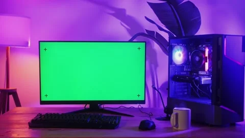 Computer with chroma key green screen on monitor. Gamer man playing in popular Stock Footage 270099082