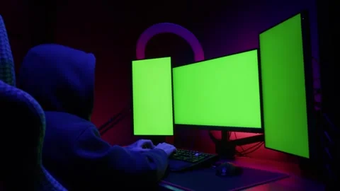 Computer with chroma key green screen on monitor. Gamer man playing in popular Stock-Footage 270187162