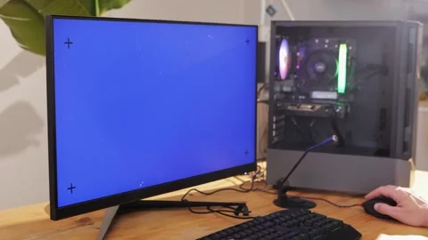 Computer with chroma key green screen on monitor. Gamer man playing in popular Stock Footage 270539411