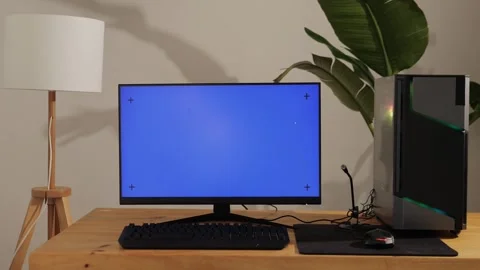 Computer with chroma key green screen on monitor. Gamer man playing in popular Stock Footage 270541222