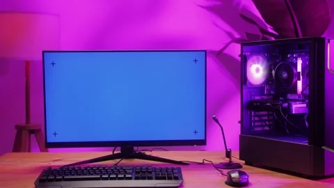 Computer with chroma key green screen on monitor. Gamer man playing in popular Stock Footage 272477912