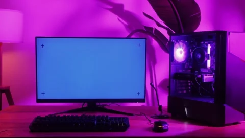 Computer with chroma key green screen on monitor. Gamer man playing in popular Stock Footage 275097696