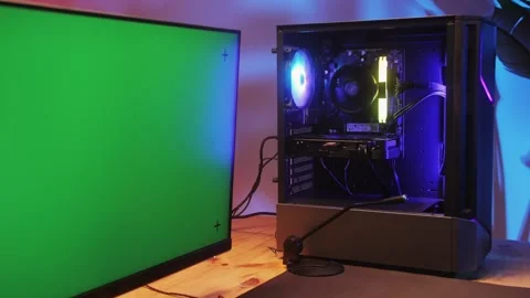 Computer with chroma key green screen on monitor. Gamer man playing in popular Stock Footage 275100095