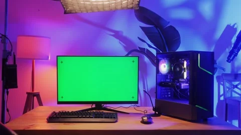 Computer with chroma key green screen on monitor. Gamer man playing in popular Stock Footage 275100355