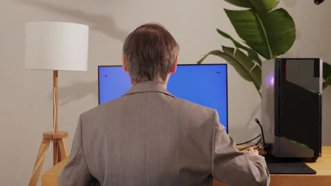 Computer with chroma key green screen on monitor. Gamer man playing in popular Stock Footage 277215128
