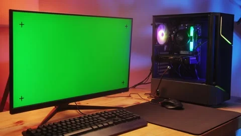 Computer with chroma key green screen on monitor. Gamer man playing in popular Stock Footage 279587452