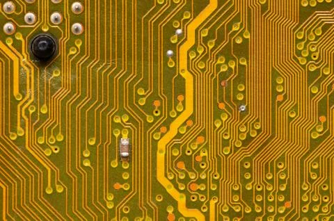 Computer circuit board close up. Background for the theme of electronics and Stock Photos