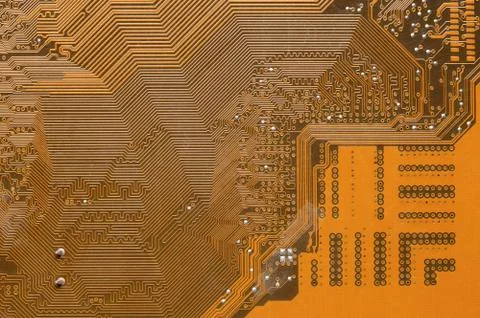 Computer circuit board close up. Background for the theme of electronics and Stock Photos