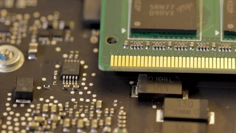 Computer circuit board close up. Inside the motherboard of a lap top computer. P Video stock 123713748