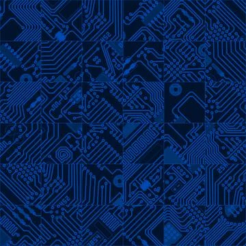 Computer circuit board dark blue pattern - vector seamless hi tech abstract t Illustrazione stock