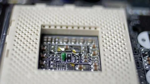 Computer Circuit Board with Electronic Chips Rotating Close Up Stock Photos