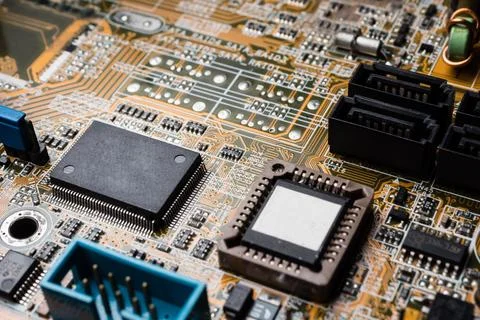 Computer circuit board, electronic technology background. Stock Photos