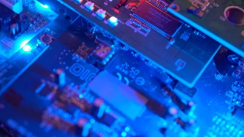 Computer Circuit Board Flyover Vídeo Stock 89285625