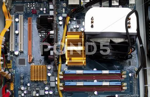 Computer, Circuit Board, Full Frame, Elevated View