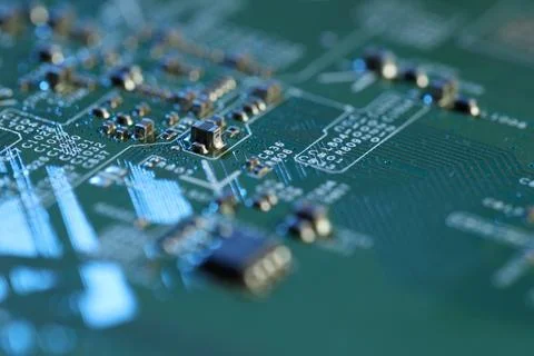 Computer circuit board, macro view. Electronic engineering Foto stock
