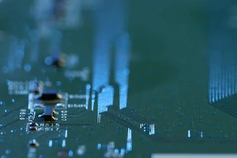Computer circuit board, macro view. Electronic engineering Stock Photos