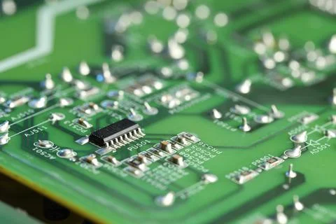 Computer circuit board, macro view. Electronic engineering Stockfoto's