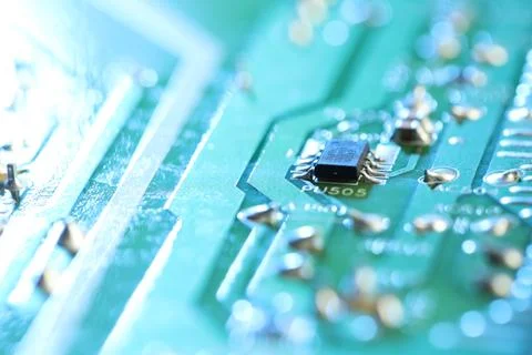 Computer circuit board, macro view. Electronic engineering Foto stock