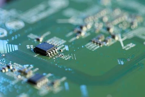 Computer circuit board, macro view. Electronic engineering 스톡 사진