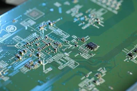 Computer circuit board, macro view. Electronic engineering Foto stock