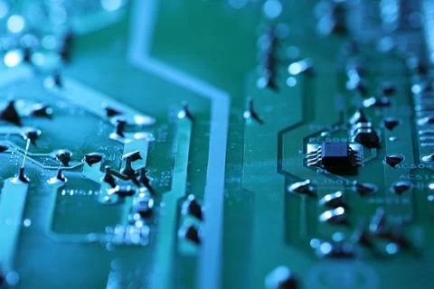 Computer circuit board, macro view. Electronic engineering Stock Photos