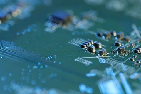 Computer circuit board, macro view. Electronic engineering 스톡 사진