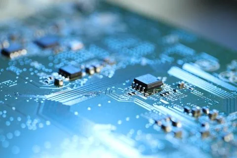 Computer circuit board, macro view. Electronic engineering Stock-Fotos