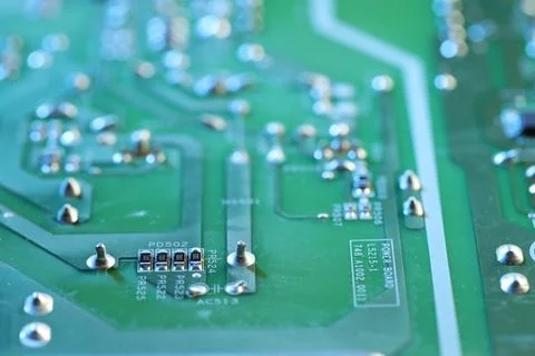 Computer circuit board, macro view. Electronic engineering Stock Photos
