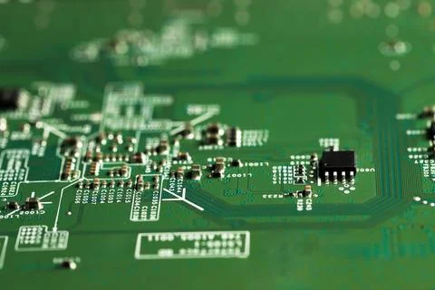 Computer circuit board, macro view. Electronic engineering Stockfoto's