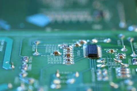 Computer circuit board, macro view. Electronic engineering 스톡 사진