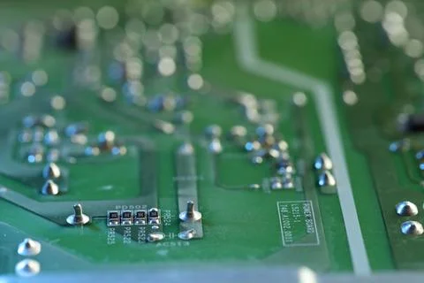 Computer circuit board, macro view. Electronic engineering Stock Photos