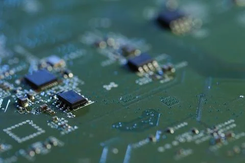Computer circuit board, macro view. Electronic engineering 스톡 사진