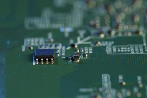 Computer circuit board, macro view. Electronic engineering Foto stock